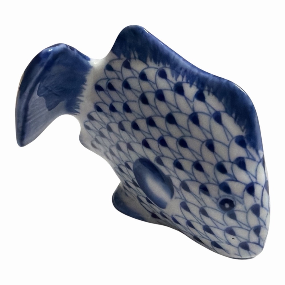 Andrea By Sadek Blue & White Fish Net Herend Style Porcelain Nautical 4" VTG